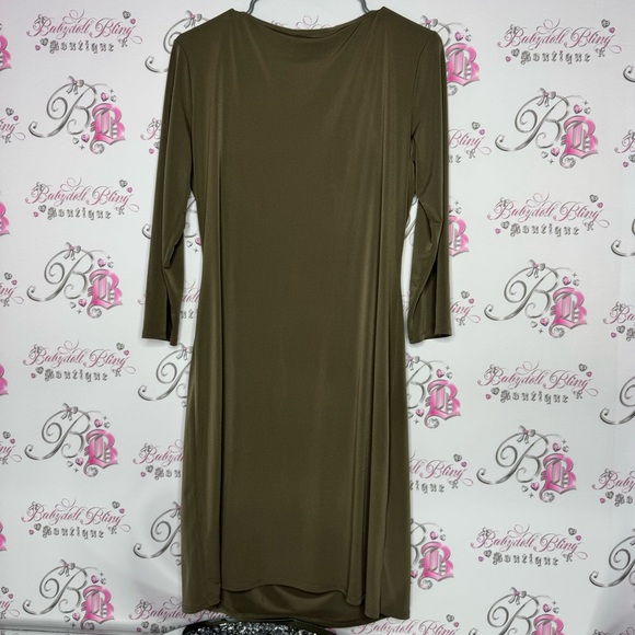 Wallis dress cinched zipper stunning stretchy army olive green bodycon flatter - Picture 4 of 12